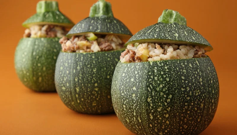 Courgettes rondes farcies au riz et au thon