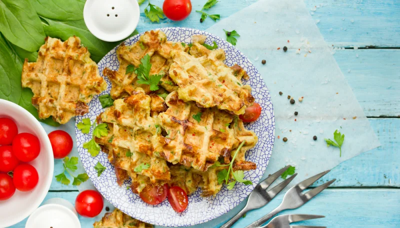 Gaufres aux légumes et au jambon