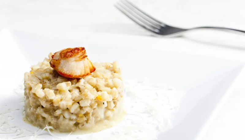 Risotto à la crème d'amandes et saint-jacques sautées