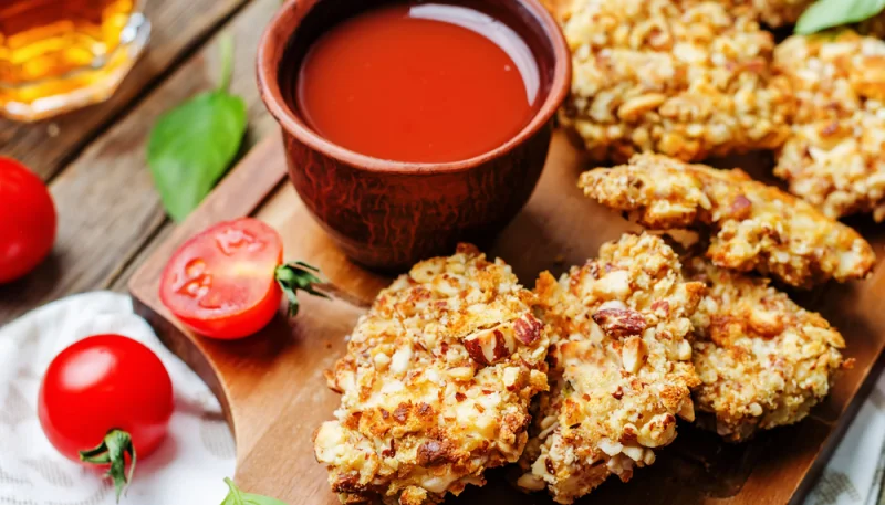 Poulet pané aux amandes et tomates