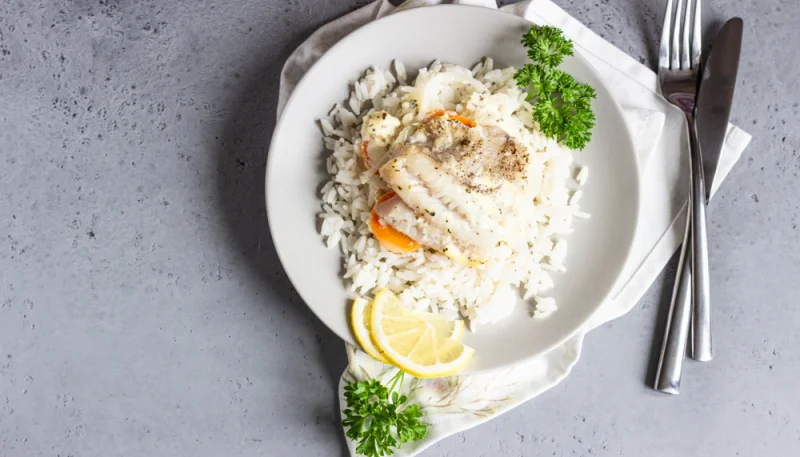 Riz aux carottes et au cabillaud