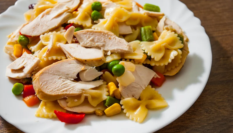 Farfalles aux raisins, poulet et pois gourmands