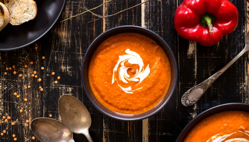 Velouté de citrouille et poivron rouge