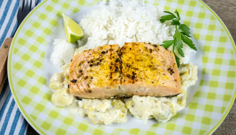 Pavé de saumon aux poireaux