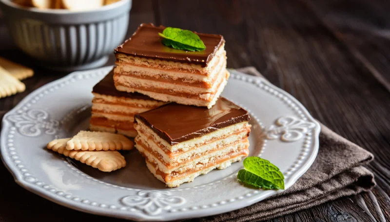 Gâteau sans cuisson au caramel, chocolat et petits-beurres