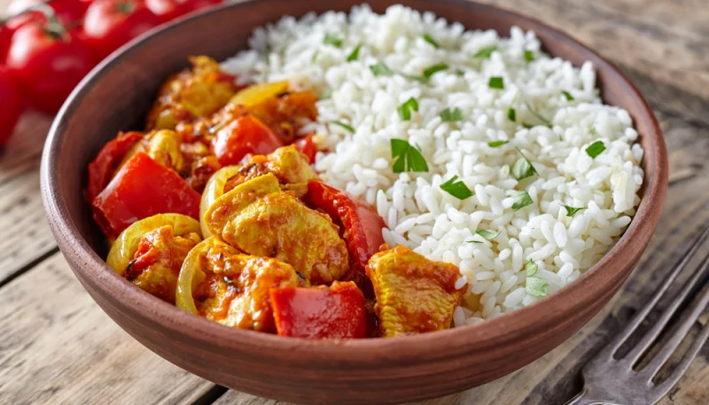 Escalope de dinde épicée au poivron et riz basmati
