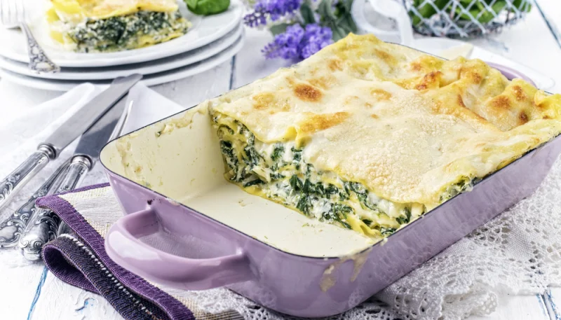Lasagnes de crêpes aux épinards et bleu d'Auvergne