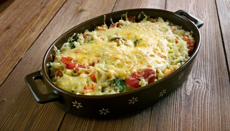 Gratin de riz à la tomate et basilic