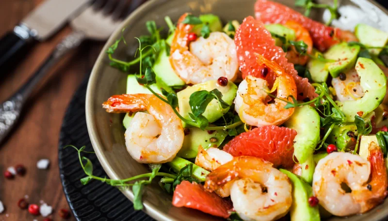 Salade crevette avocat pamplemousse