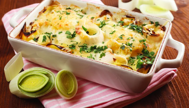 Gratin de poireaux aux crevettes