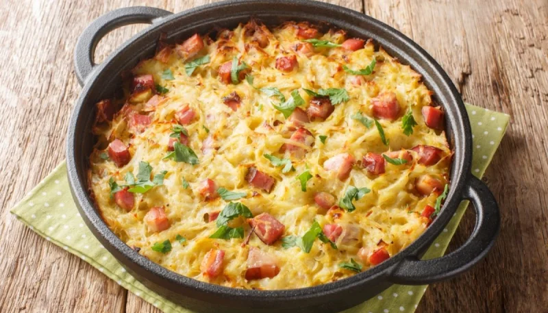 Gratin de poireaux aux lardons