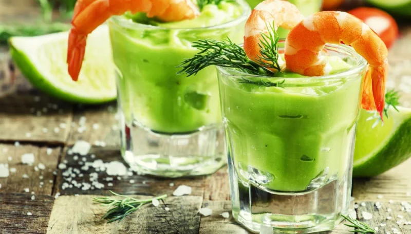 Mousse de crevettes et crème d'avocat