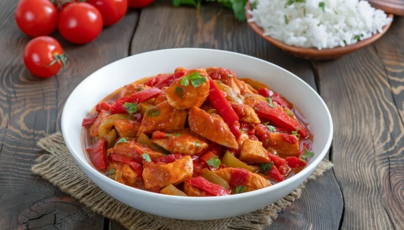 Sauté de dinde et poivron rouge