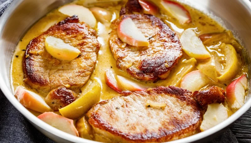 Côtes de porc braisées au cidre et pommes