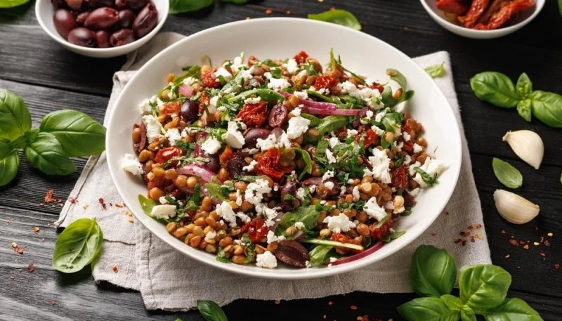 Salade tiède de lentilles, betteraves et fromage de chèvre