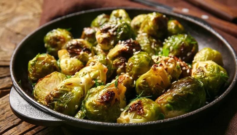 Choux de Bruxelles sautés au miel et sésame