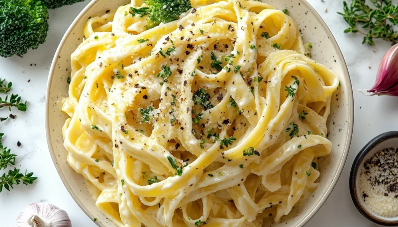Fettuccine Alfredo vegan à la crème de cajou et brocoli