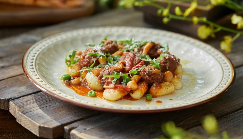 Gnocchis au bœuf mijoté et petits pois