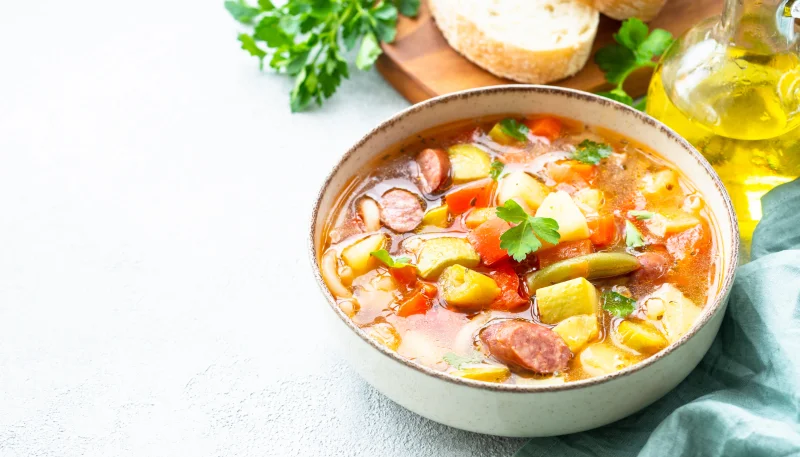 Minestrone italien aux légumes et saucisses fumées