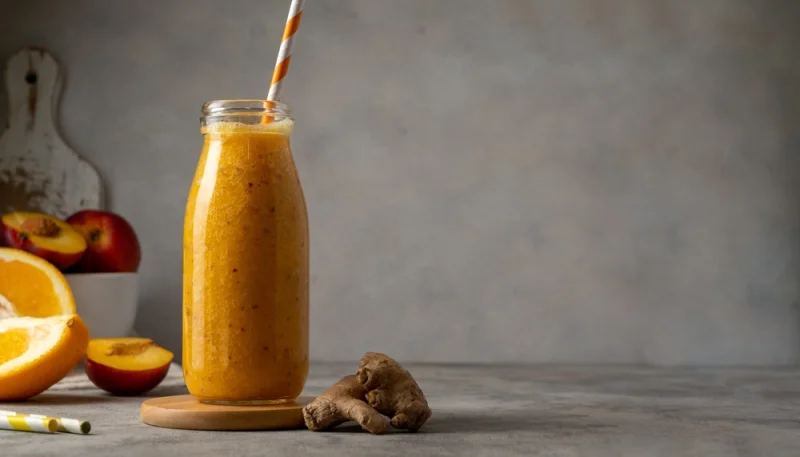 Smoothie vitaminé à l'orange, pêche et gingembre