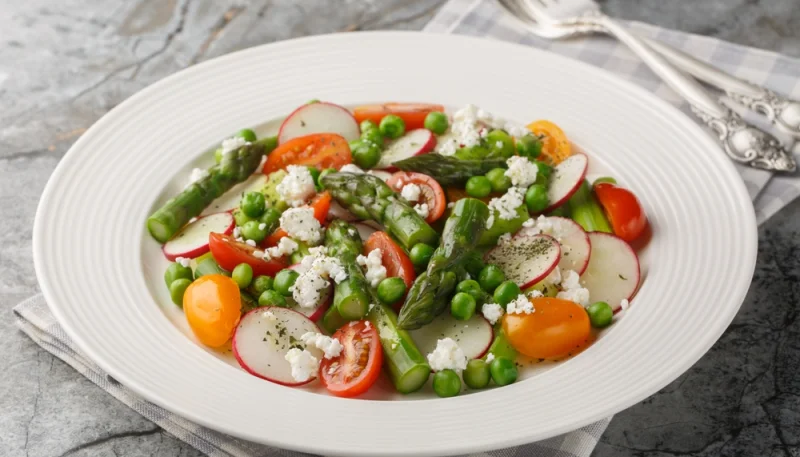 Salade de petits pois, radis et feta