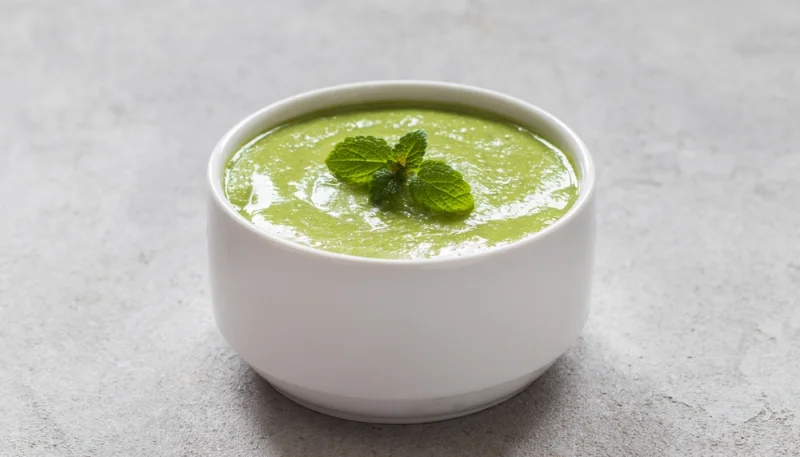 Velouté froid de petits pois à la menthe