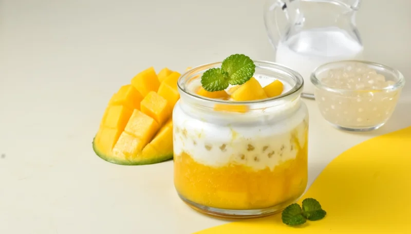 Crème dessert au lait de coco et mangue