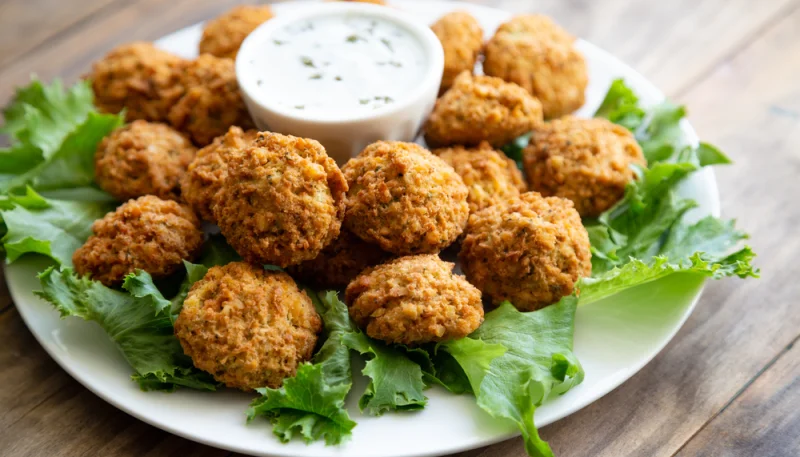 Croquettes de pois chiches maison, sauce yaourt