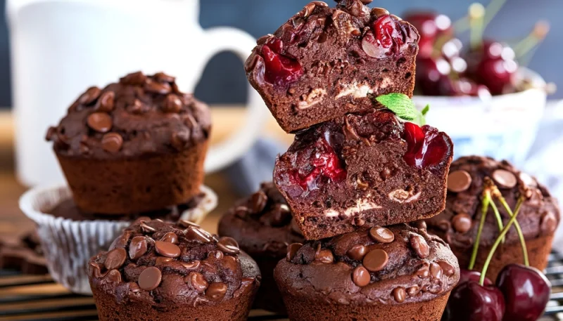 Muffins aux cerises et pépites de chocolat