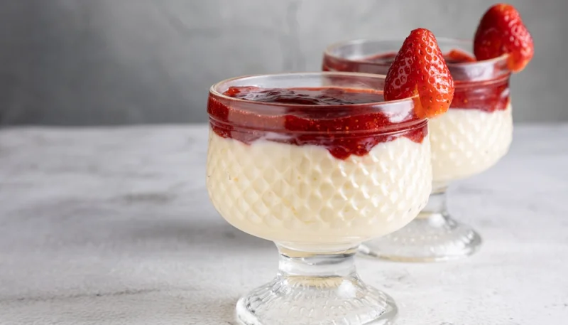 Panna cotta vanille et coulis de fraises