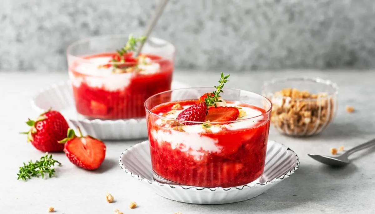 Verrines de yaourt thym et fraises