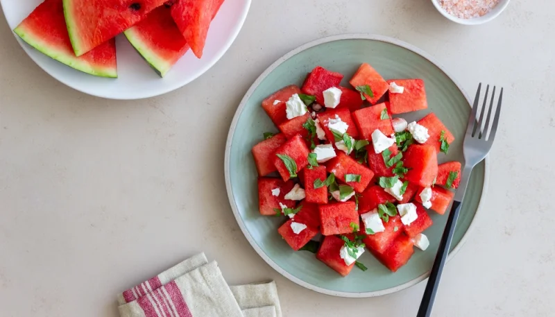 Salade de pastèque, chèvre et menthe