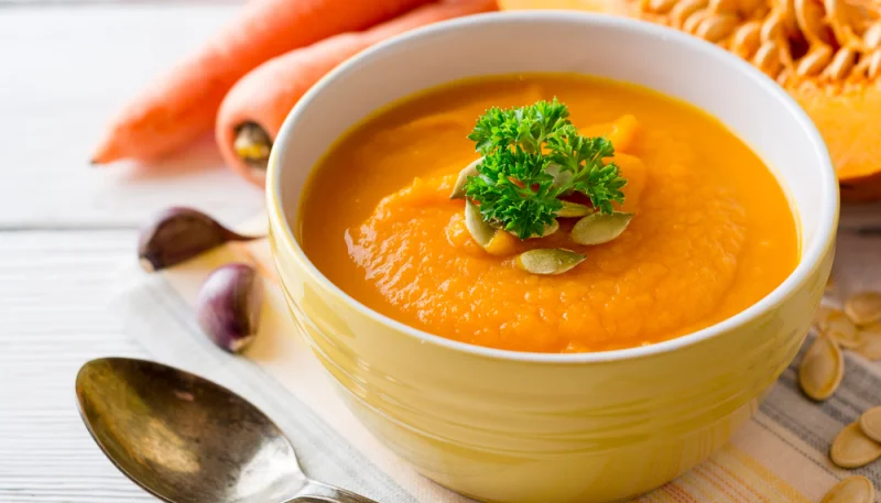 Velouté de potiron et carottes au cumin