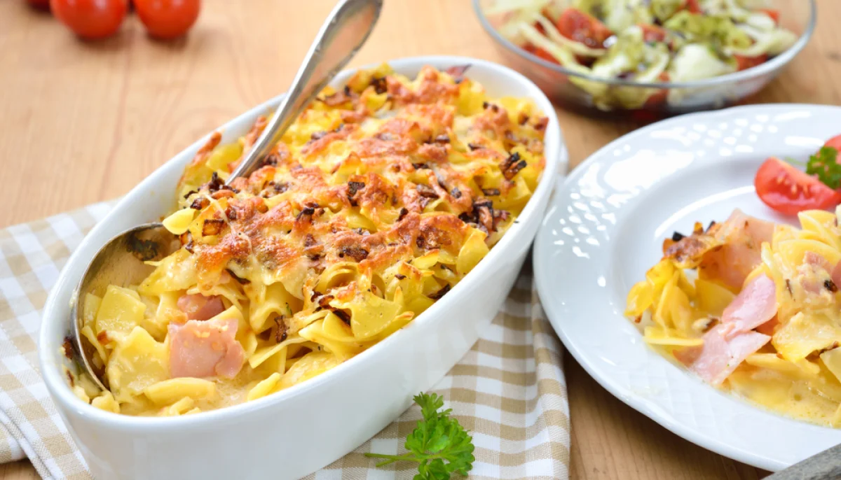 🧀 Gratin de pâtes au jambon et au fromage frais