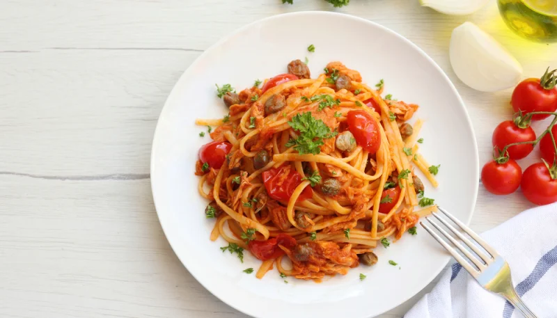 🍝 Pâtes au thon à la tomate et câpres