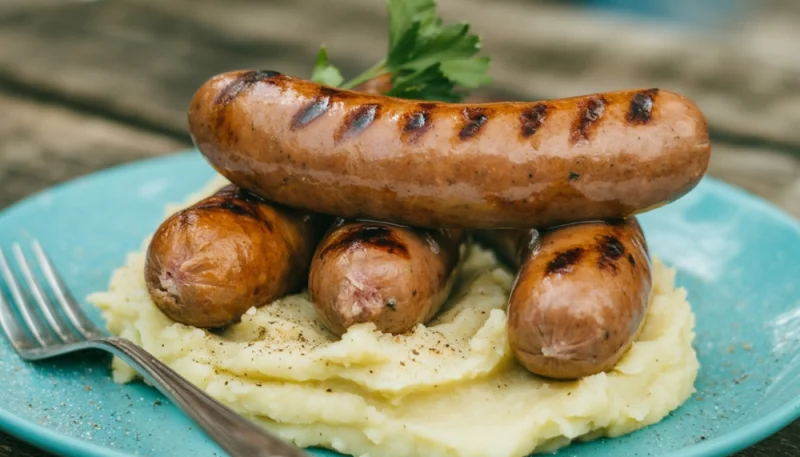 Saucisses grillées et purée maison au beurre