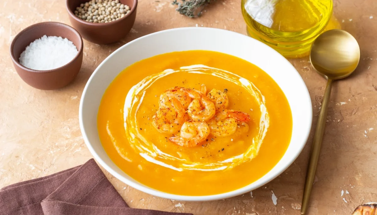 🍠🍤Soupe crémeuse de patates douces aux crevettes