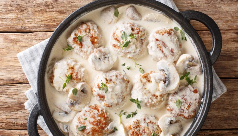 🍗Boulettes de poulet sauce crémeuse aux champignons