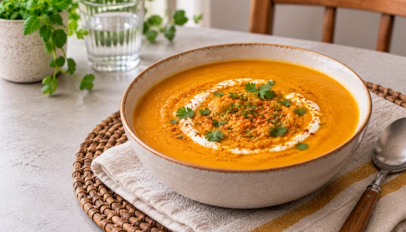 🥣Soupe de potiron, lentilles corail et curry