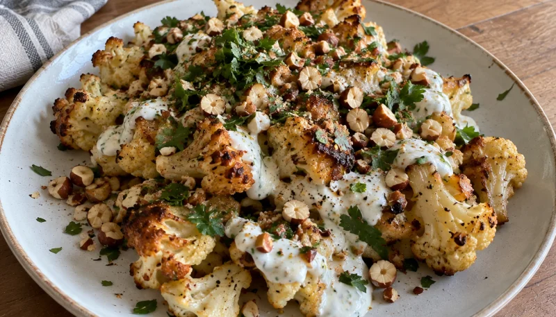 🥦Chou-fleur rôti au four, sauce yaourt et noisettes