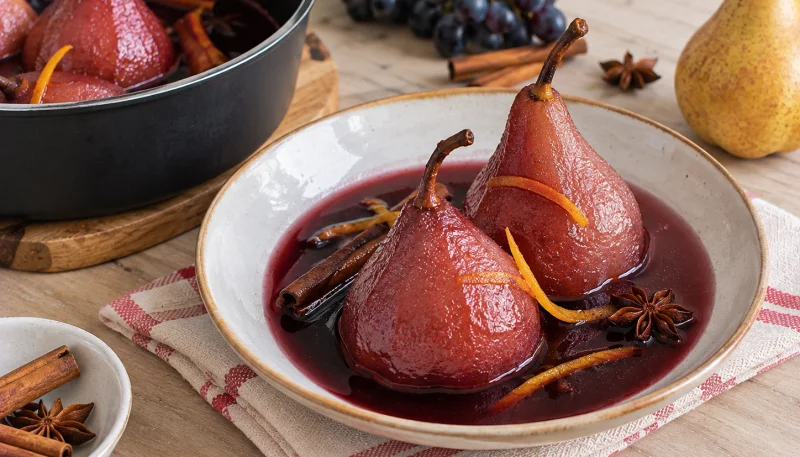 🍐Poires pochées au jus de raisin et à la cannelle