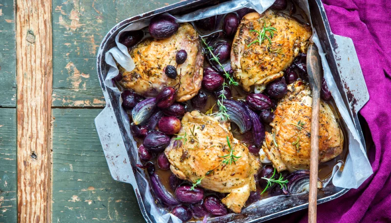 🍗Poulet aux raisins frais et aux échalotes au four