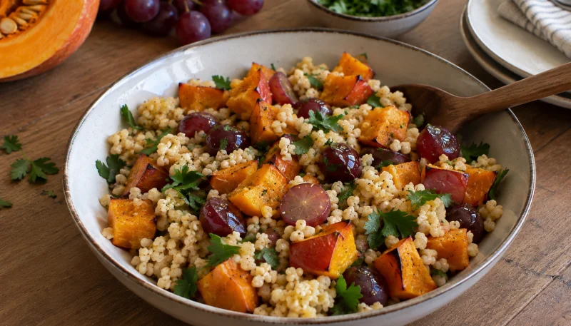 🥗Salade tiède de boulgour au potimarron et aux raisins frais